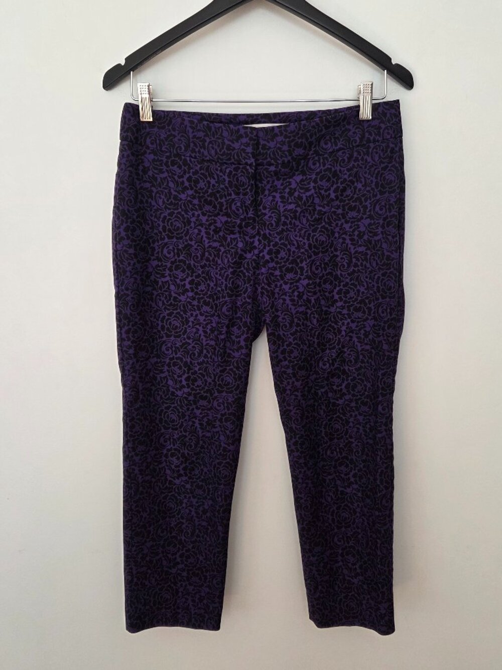 LOFT Petites 4P Purple Black Floral Ankle Pants